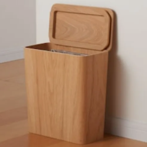 wooden trash can with lid