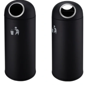 black round stainless steel trash can