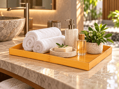 Bamboo Style Acrylic Amenity Tray for Bathroom_