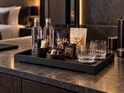Black Acrylic Organizer Tray for Hotel Guest Room