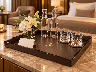 Brown Acrylic Welcome Tray for Hotel Guest Room