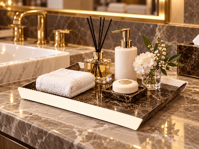 Marble Pattern Acrylic Vanity Tray for Luxury Hotels
