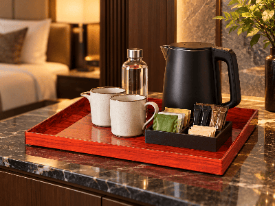 Wood Grain Acrylic Tea Tray for Hotel Coffee Station